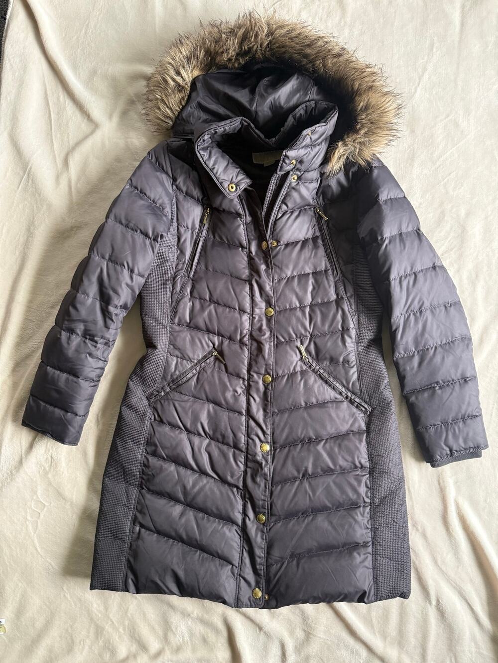 Michael Kors Down Puffer Coat Fur Trim Hood Size Medium
